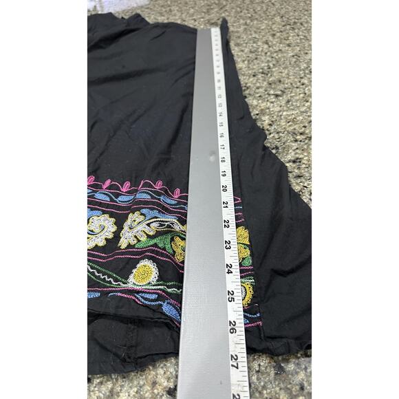 Modern Images Skirt Womens 14 Black Embroidered Floral Boho A-Line Cotton Border - Picture 5 of 5